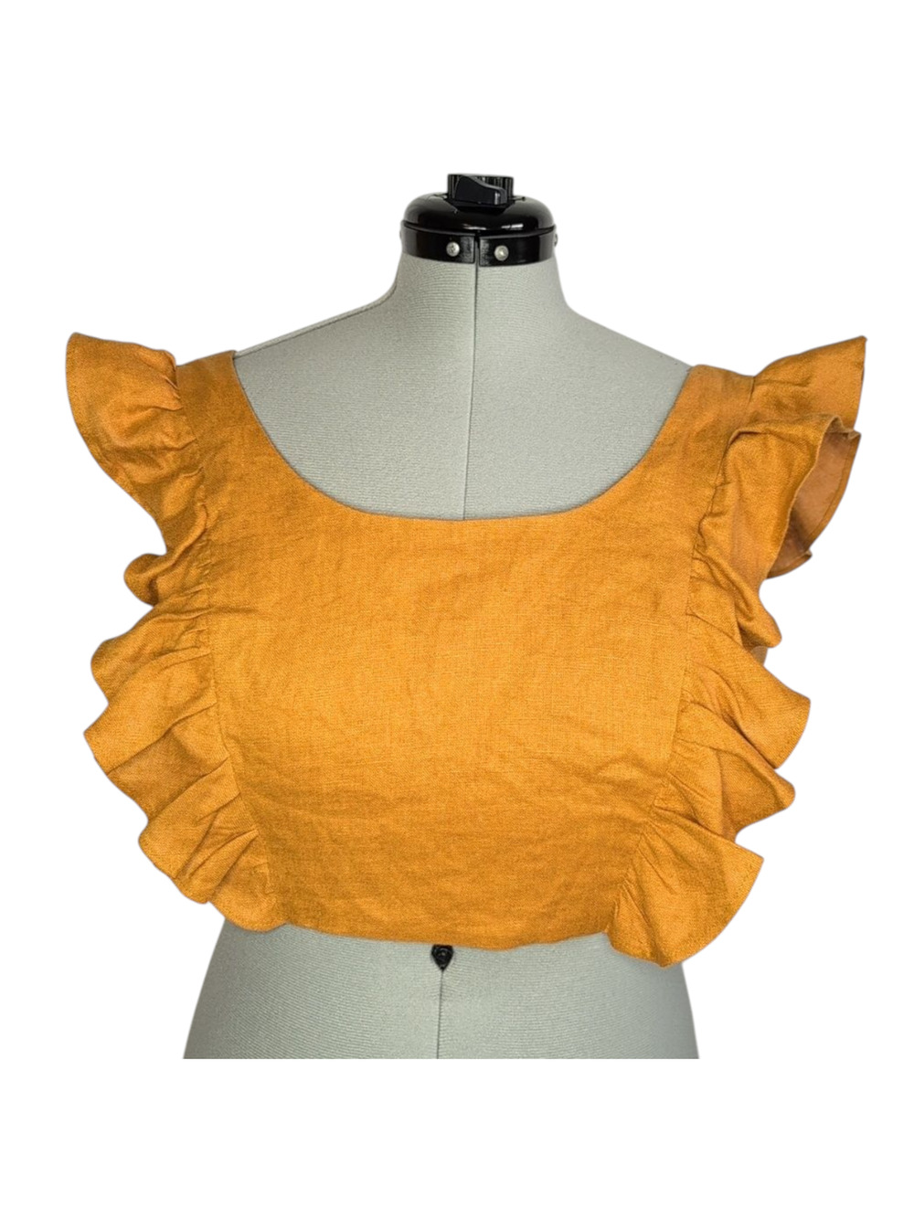 adL burnt orange cropped back tie linen top with side ruffles, women's large